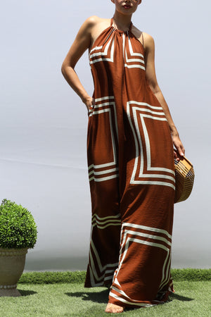 DD8418, PRINTED HALTER NECK MAXI DRESS