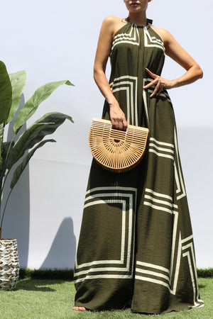 DD8418, PRINTED HALTER NECK MAXI DRESS