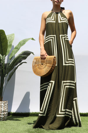 DD8418, PRINTED HALTER NECK MAXI DRESS