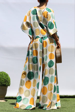 DD8344, PRINTED LOOSE FIT TOP AND FLARE-LEG PANTS SET