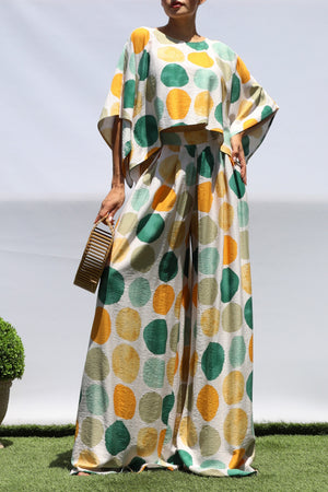 DD8344, PRINTED LOOSE FIT TOP AND FLARE-LEG PANTS SET