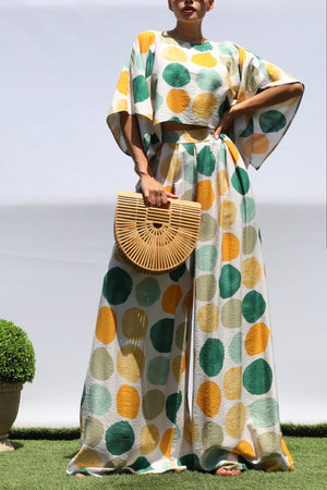 DD8344, PRINTED LOOSE FIT TOP AND FLARE-LEG PANTS SET