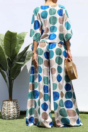 DD8344, PRINTED LOOSE FIT TOP AND FLARE-LEG PANTS SET