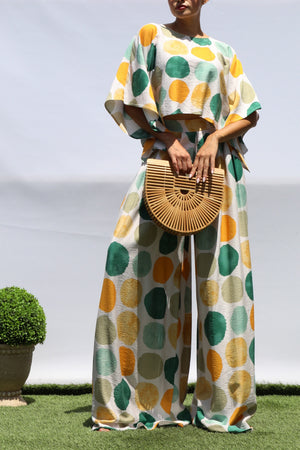 DD8344, PRINTED LOOSE FIT TOP AND FLARE-LEG PANTS SET