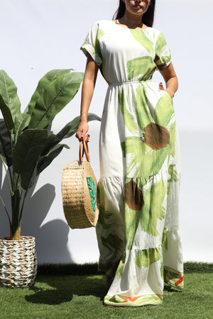 DD8408, Floral Printed Tiered Maxi Dress
