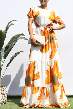 DD8408, Floral Printed Tiered Maxi Dress