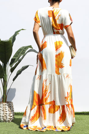 DD8408, Floral Printed Tiered Maxi Dress
