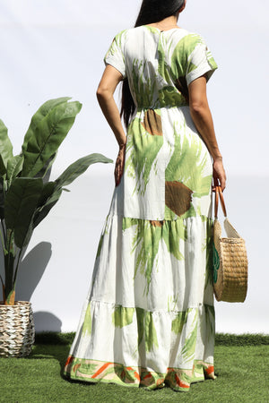 DD8408, Floral Printed Tiered Maxi Dress