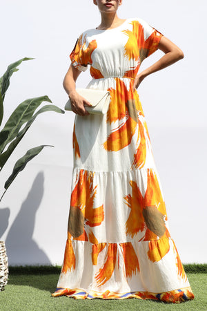 DD8408, Floral Printed Tiered Maxi Dress
