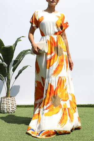 DD8408, Floral Printed Tiered Maxi Dress