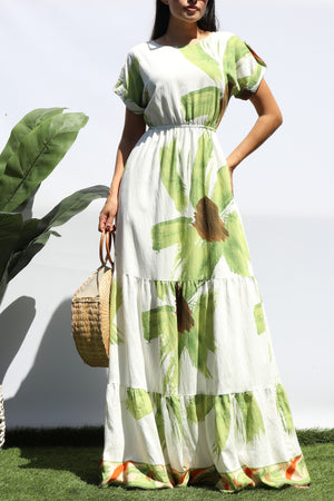 DD8408, Floral Printed Tiered Maxi Dress