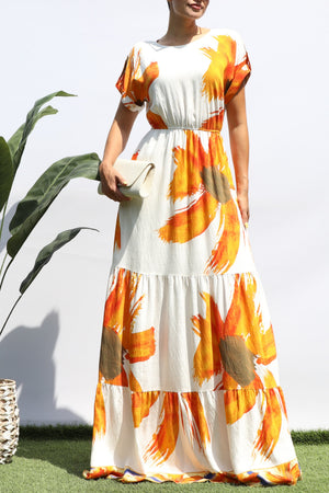 DD8408, Floral Printed Tiered Maxi Dress