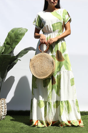 DD8408, Floral Printed Tiered Maxi Dress