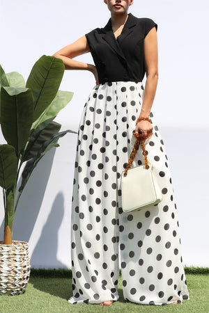 DD8363, POLKA DOT LOOSE FIT TOP KNIT JUMPSUIT