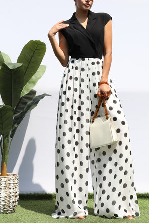 DD8363, POLKA DOT LOOSE FIT TOP KNIT JUMPSUIT