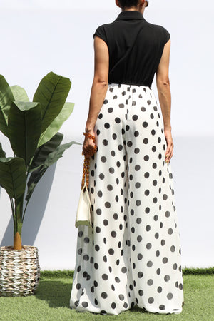 DD8363, POLKA DOT LOOSE FIT TOP KNIT JUMPSUIT