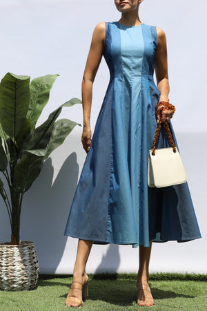 DD8365, MULTI DENIM MIDI DRESS