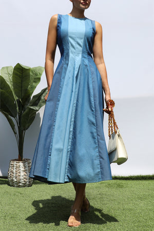 DD8365, MULTI DENIM MIDI DRESS