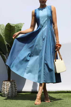 DD8365, MULTI DENIM MIDI DRESS