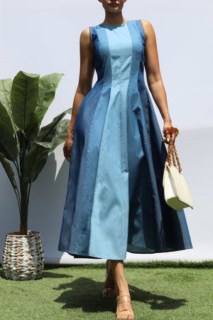 DD8365, MULTI DENIM MIDI DRESS