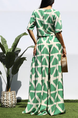 DD8315, PRINTED LOOSE FIT TOP AND FLARE-LEG PANTS SET