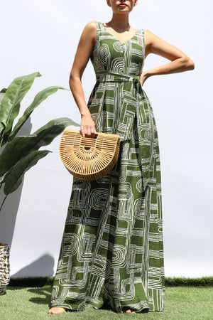 DD8318, PRINTED LOOSE FIT V NECK JUMPSUIT