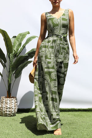 DD8318, PRINTED LOOSE FIT V NECK JUMPSUIT