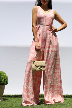 DD8318, PRINTED LOOSE FIT V NECK JUMPSUIT