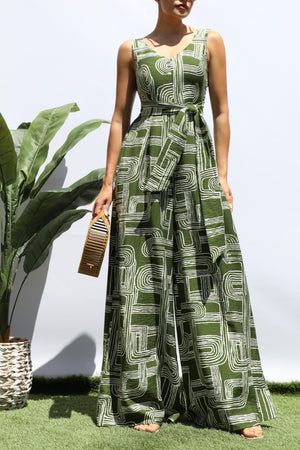 DD8318, PRINTED LOOSE FIT V NECK JUMPSUIT