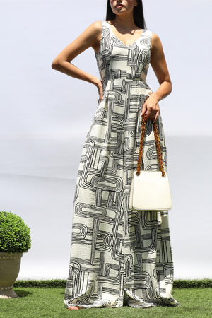 DD8318, PRINTED LOOSE FIT V NECK JUMPSUIT