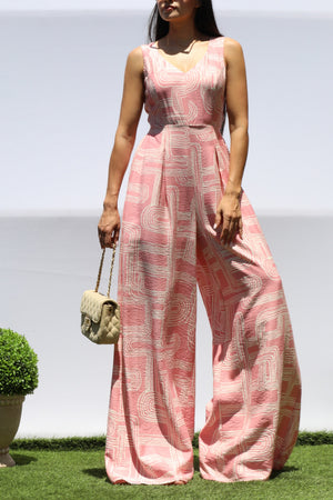 DD8318, PRINTED LOOSE FIT V NECK JUMPSUIT