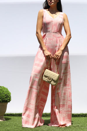DD8318, PRINTED LOOSE FIT V NECK JUMPSUIT