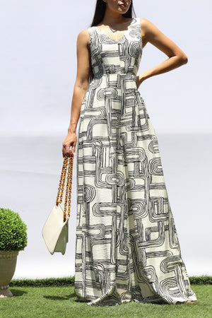 DD8318, PRINTED LOOSE FIT V NECK JUMPSUIT