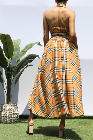 DD8358, PLAID BUTTON DOWN MIDI DRESS