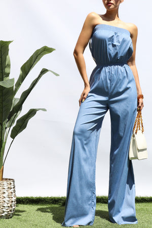 DD8293, DENIM TUBE LOOSE FIT JUMPSUIT
