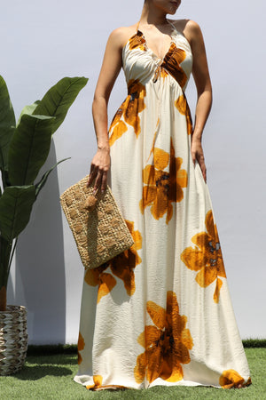 DD8375, FLORAL V NECK MAXI DRESS