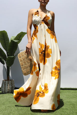 DD8375, FLORAL V NECK MAXI DRESS