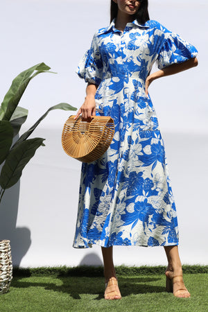 DD8359, FLORAL BUBBLE SLEEVES SHIRT DRESS