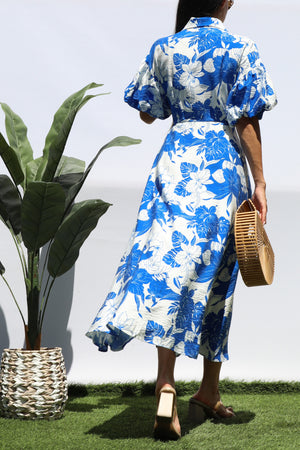 DD8359, FLORAL BUBBLE SLEEVES SHIRT DRESS