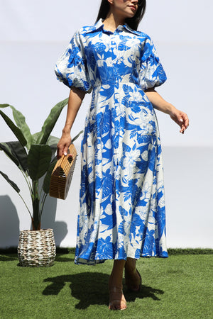 DD8359, FLORAL BUBBLE SLEEVES SHIRT DRESS
