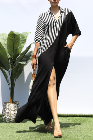 DD8290, MULTI BUTTON DOWN LOOSE FIT SHIRT DRESS