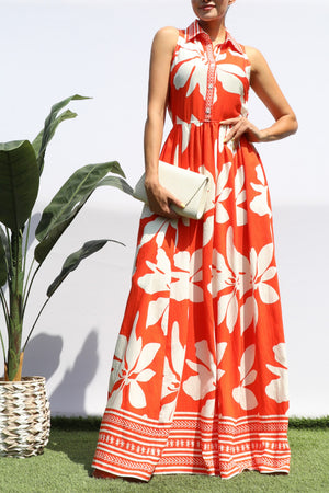 DD8412, PRINTED BUTTON DOWN SHIRT MAXI DRESS