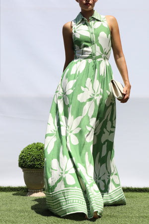 DD8412, PRINTED BUTTON DOWN SHIRT MAXI DRESS