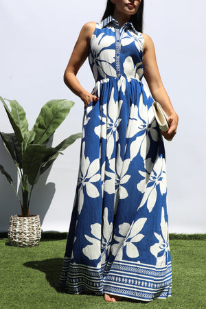 DD8412, PRINTED BUTTON DOWN SHIRT MAXI DRESS