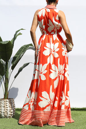 DD8412, PRINTED BUTTON DOWN SHIRT MAXI DRESS