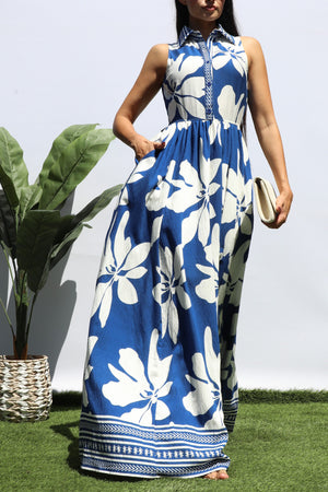 DD8412, PRINTED BUTTON DOWN SHIRT MAXI DRESS