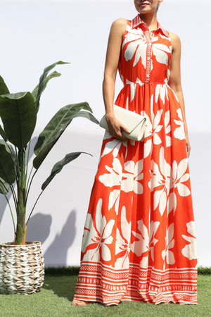 DD8412, PRINTED BUTTON DOWN SHIRT MAXI DRESS