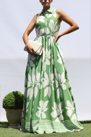 DD8412, PRINTED BUTTON DOWN SHIRT MAXI DRESS