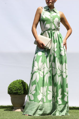 DD8412, PRINTED BUTTON DOWN SHIRT MAXI DRESS