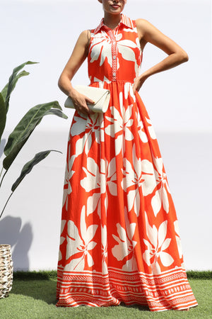 DD8412, PRINTED BUTTON DOWN SHIRT MAXI DRESS